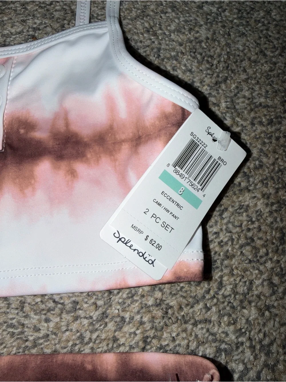 Girls Splendid Pink and Brown Tie-Dye Two-Piece Bikini swim suit Set size 8 NWT